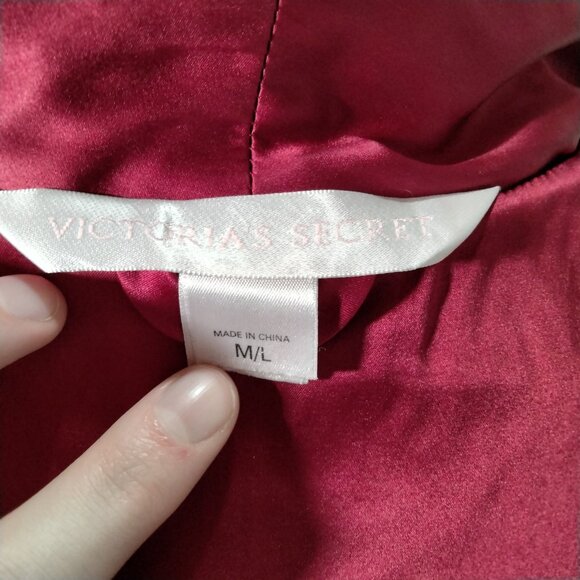 Vtg Y2K 2005 Victoria's Secret Velvet Silk Robe M/L Goth 90s Vamp Red Black - Picture 10 of 12